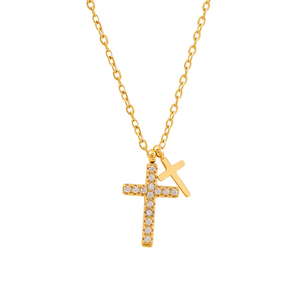 Gold Cross Pendant Necklace for Women Dainty Double Cross CZ Charm Chain Minimalist Jewelry