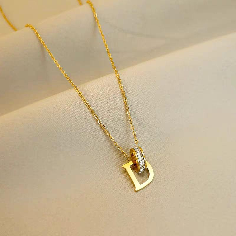 Gold D Letter Pendant Necklace with Zircon Circle – Personalized Jewelry Gift