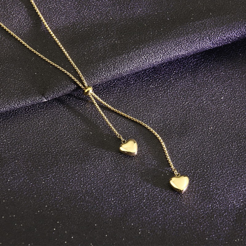 Gold Double Heart Lariat Necklace – Adjustable Y Chain Jewelry