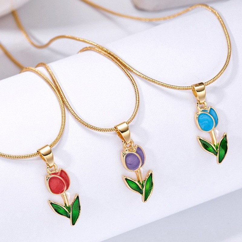 Gold Flower Necklace for Women – Colorful Tulip Pendant Necklace Fashion Jewelry Gift