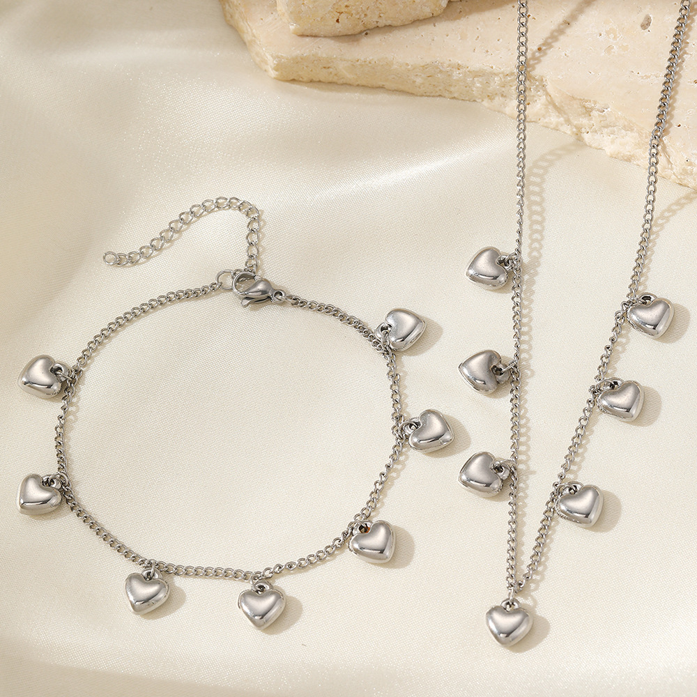 Gold Heart Pendant Stainless Steel Jewelry Sets Necklace Bracelet for Women Minimalist Elegant Charm Jewelry Sets Gift