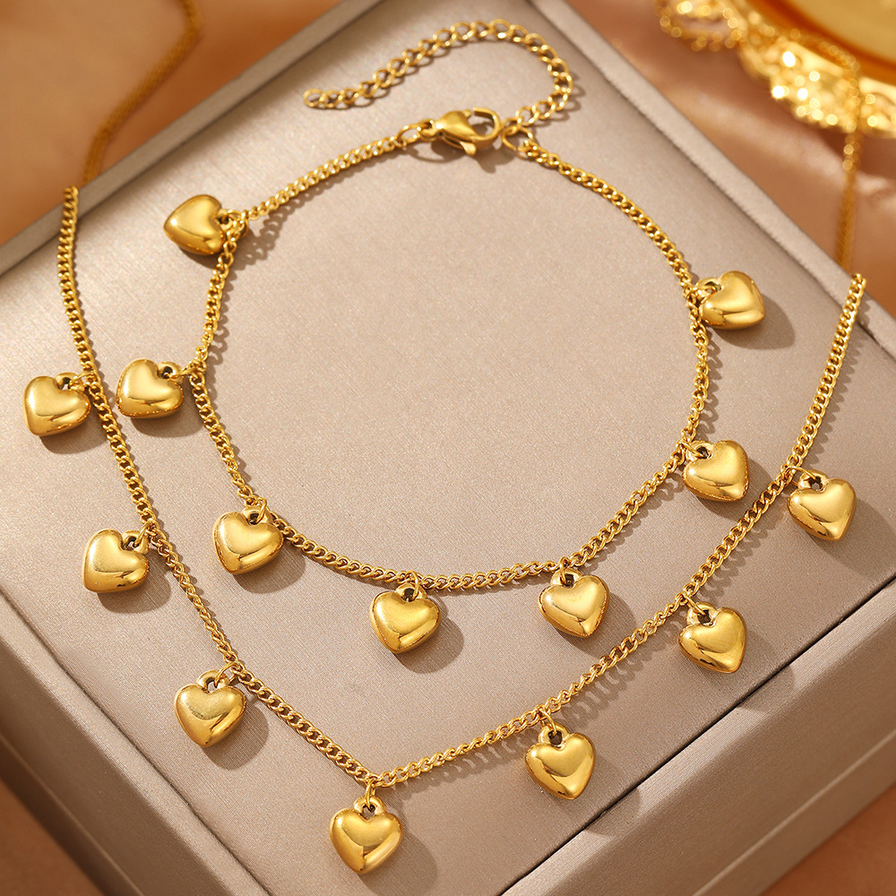 Gold Heart Pendant Stainless Steel Jewelry Sets Necklace Bracelet for Women Minimalist Elegant Charm Jewelry Sets Gift