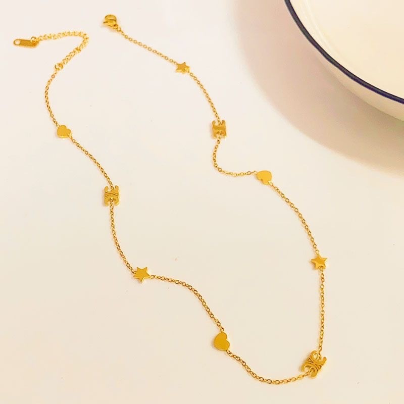 Gold Heart and Star Charm Necklace for Women Dainty Minimalist Layering Chain Choker Jewelry