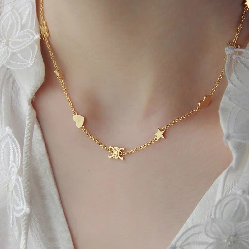 Gold Heart and Star Charm Necklace for Women Dainty Minimalist Layering Chain Choker Jewelry