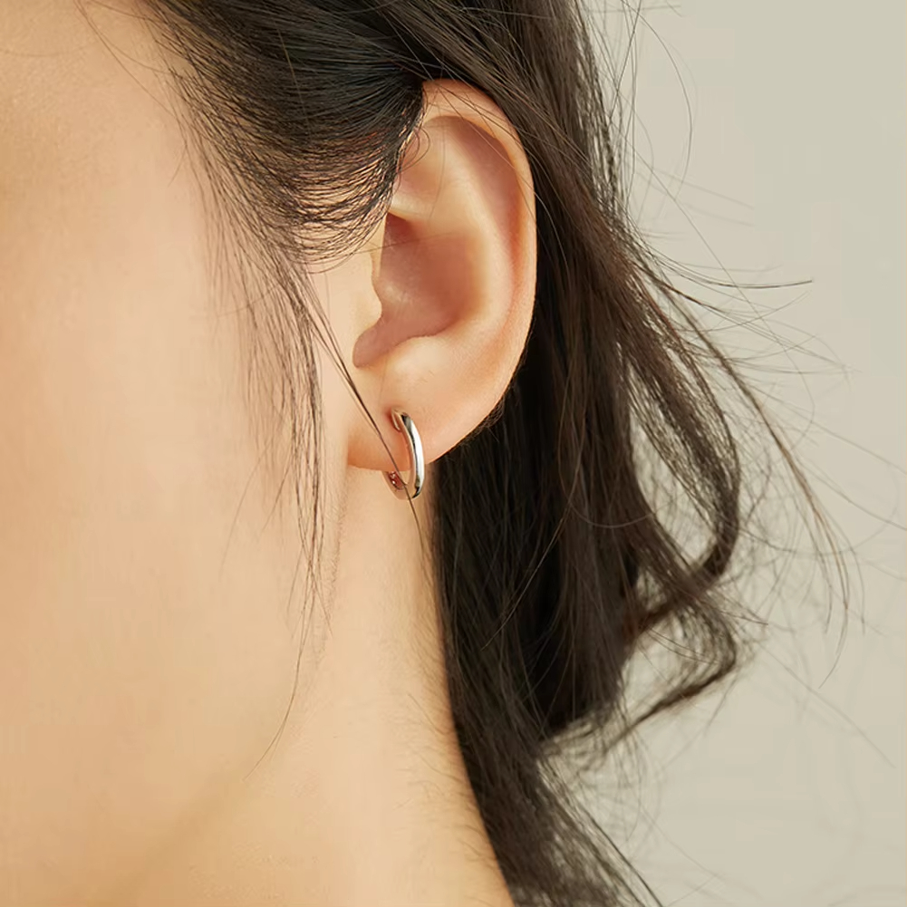 Gold Plated 925 Sterling Silver Plain Cuff Earring Gold Vermeil Hoop Huggie Small Stud Earrings Women Jewelry
