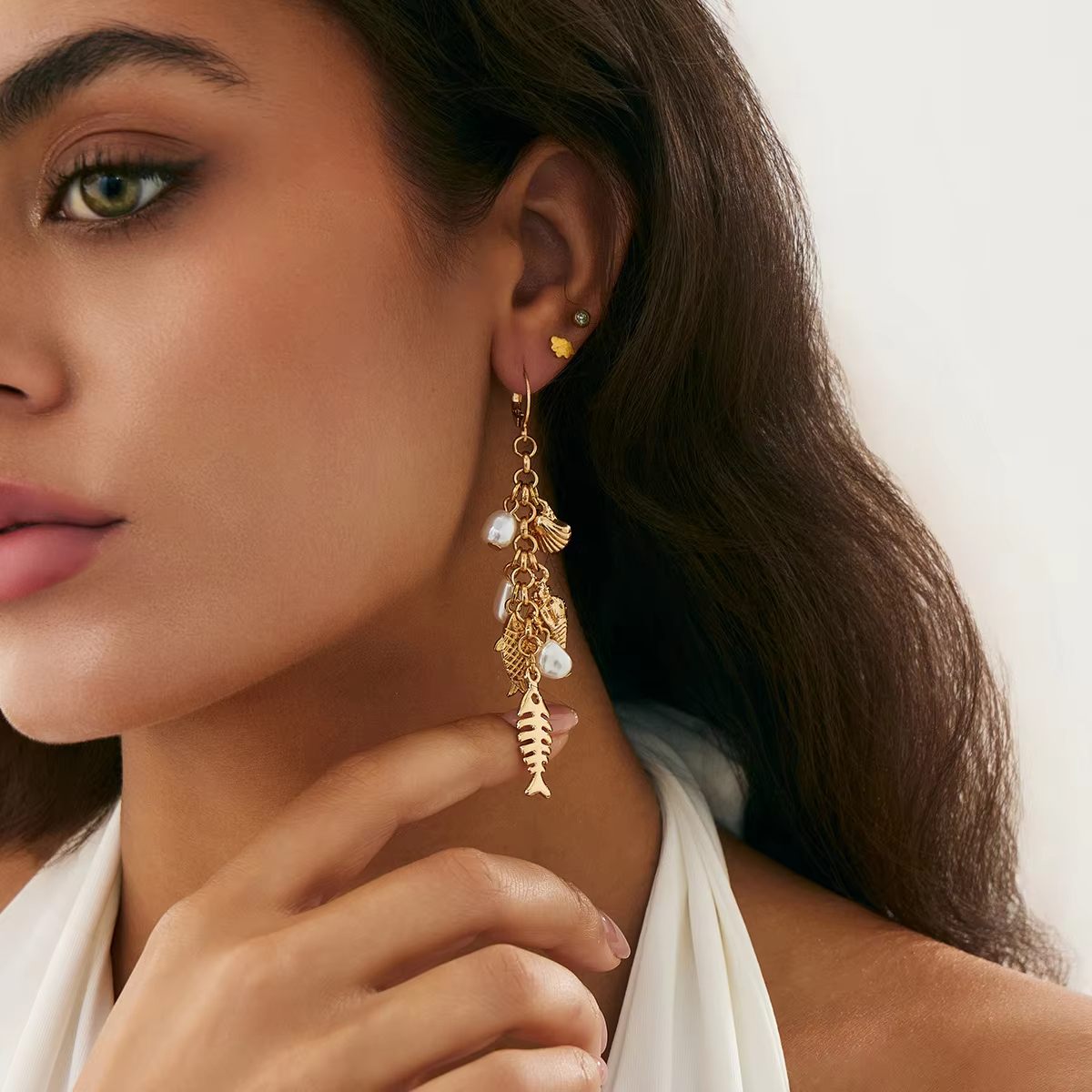 Gold Plated Alloy Fish Pendant Drop Earrings Personalized Women's Party Jewelry