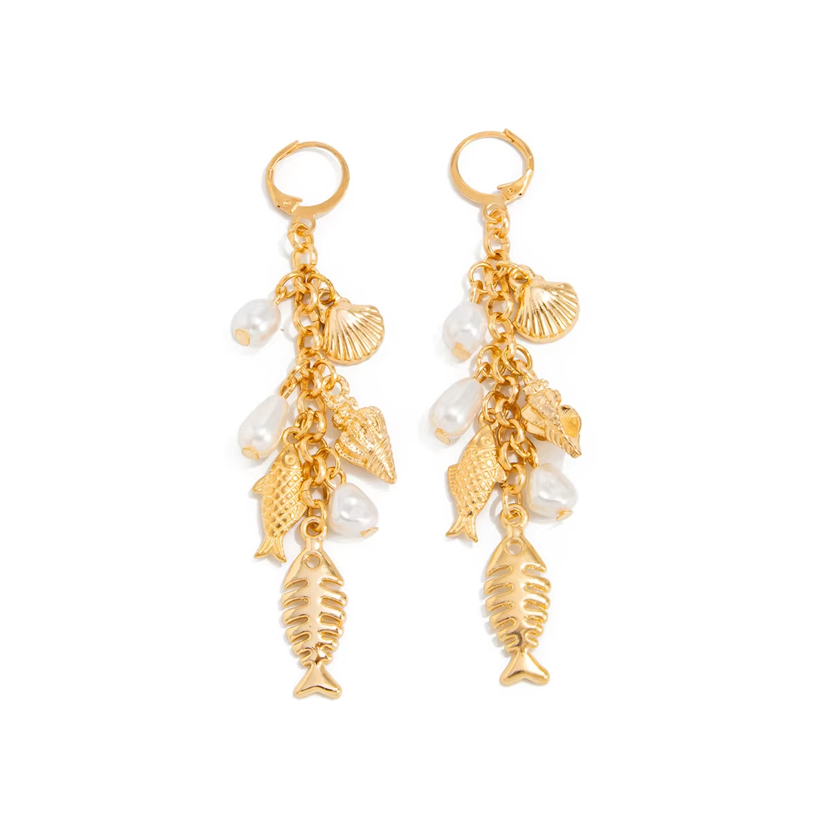 Gold Plated Alloy Fish Pendant Drop Earrings Personalized Women's Party Jewelry