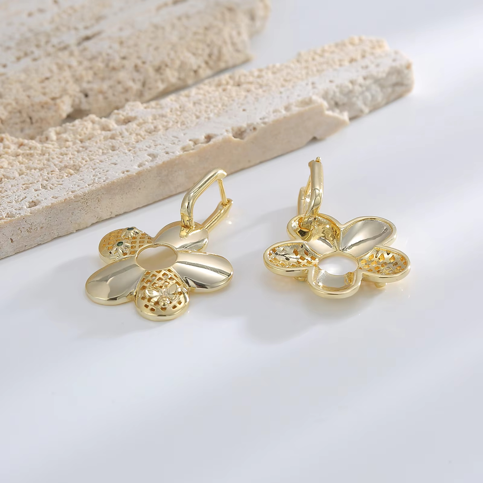Gold Plated Brass Earring Hoop Style With Cute Charm Hanging Earring Zircon for Anniversary Occasions