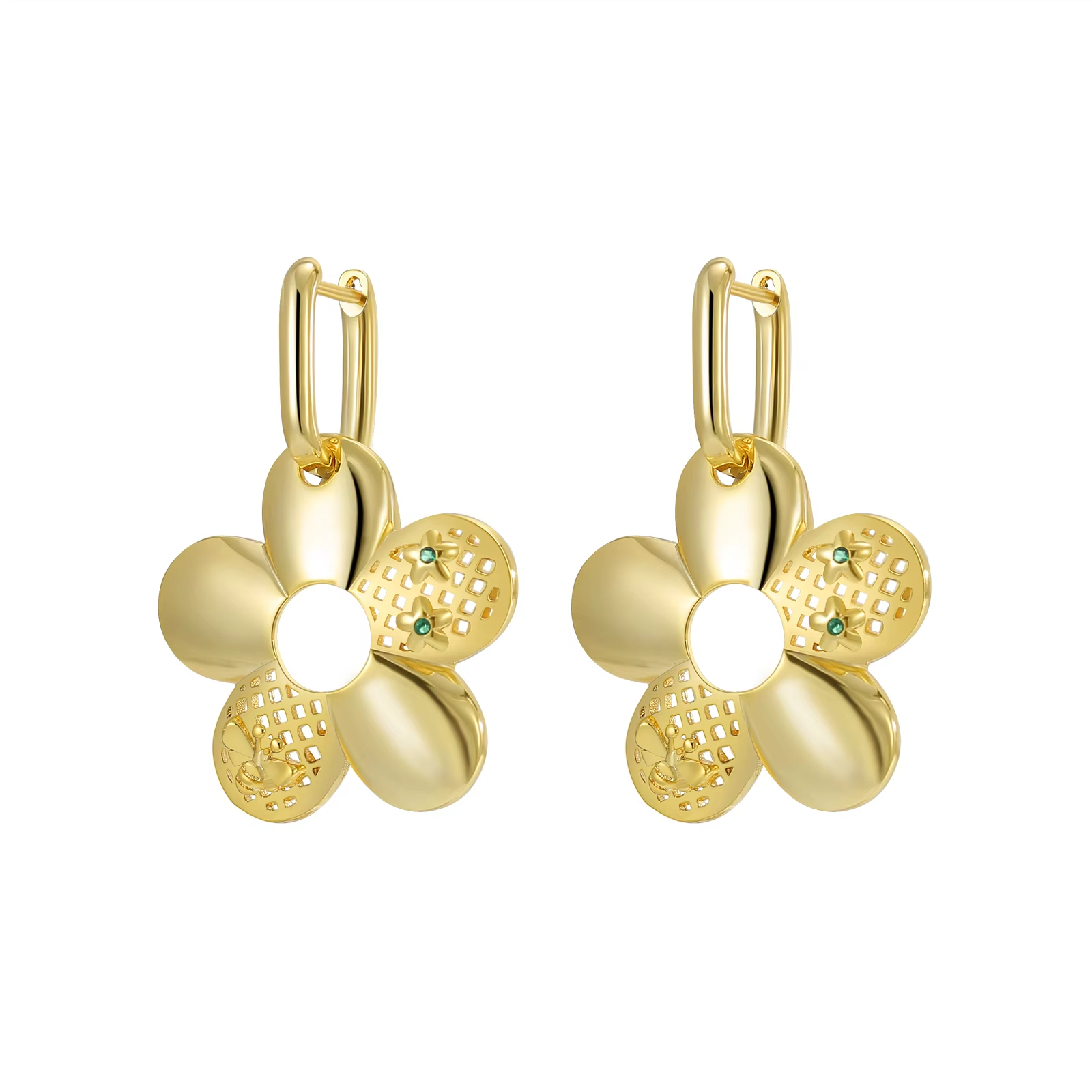 Gold Plated Brass Earring Hoop Style With Cute Charm Hanging Earring Zircon for Anniversary Occasions