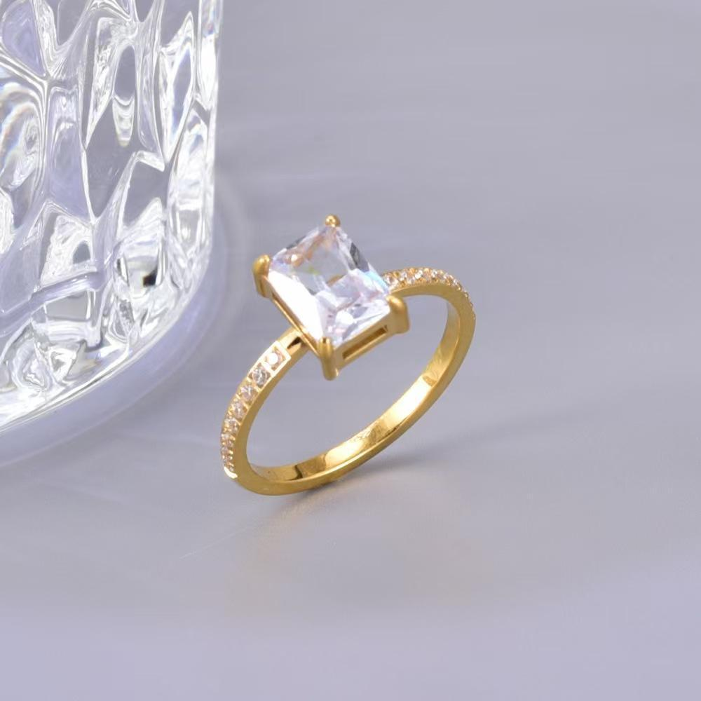 Gold Plated Emerald Cut Engagement Ring for Female Wedding Jewelry