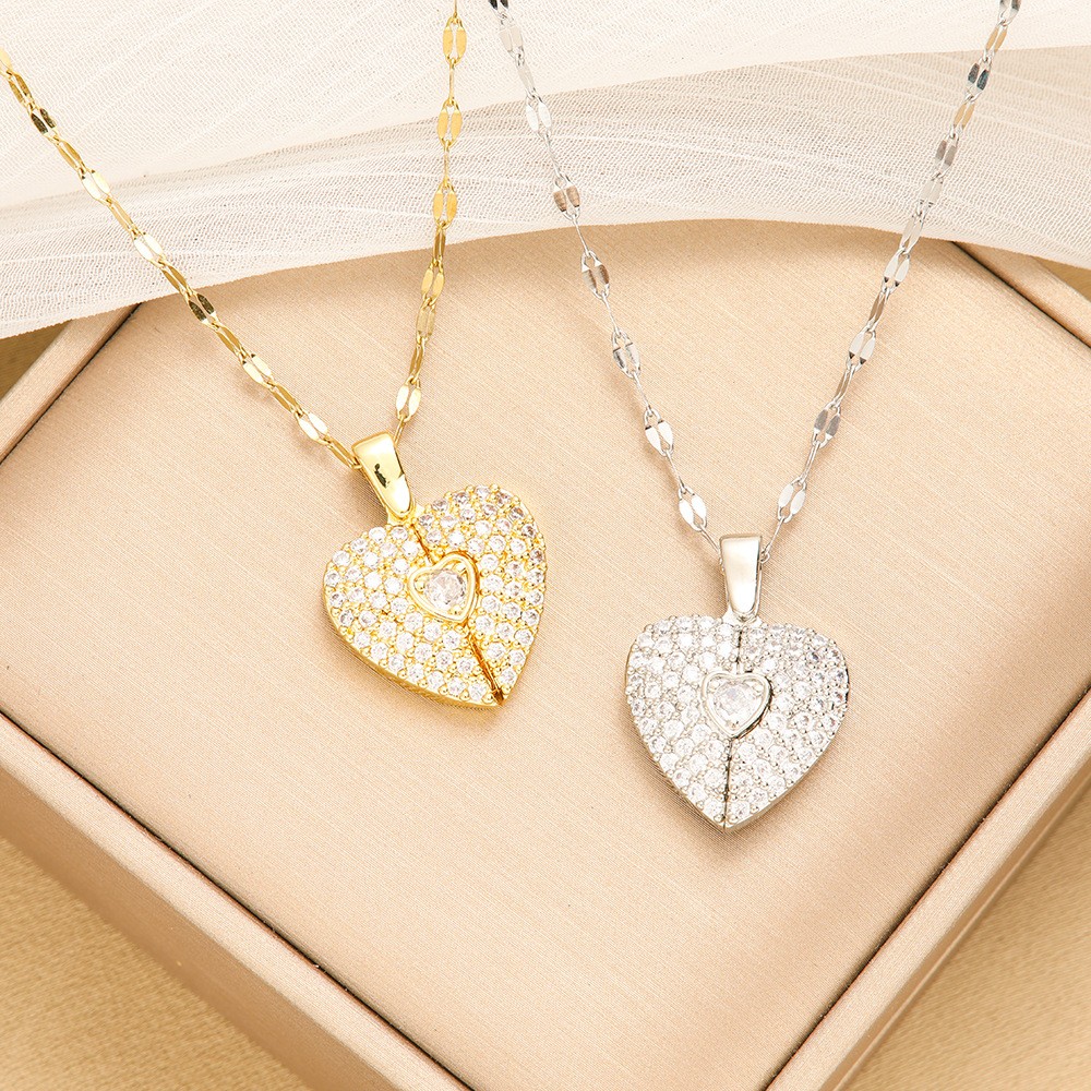 Gold Plated Heart Angel Wing Pendant Necklace for Women