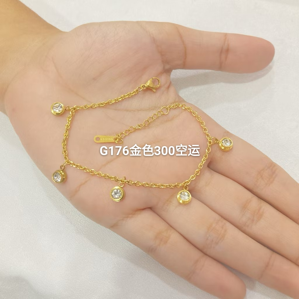 Gold Plated Stainless Steel Bracelet with Round Crystal Charms - Adjustable Women’s Jewelry