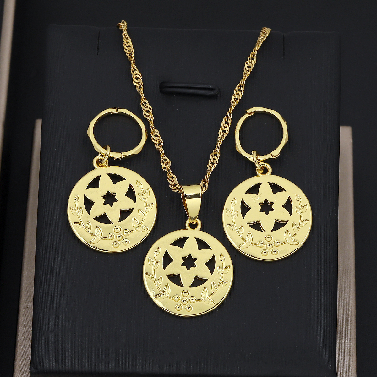 Gold Plated Wedding Jewelry Set Wholesale Luxury Kiribati Fiji Micronesia Necklace Pendant Earring Unisex