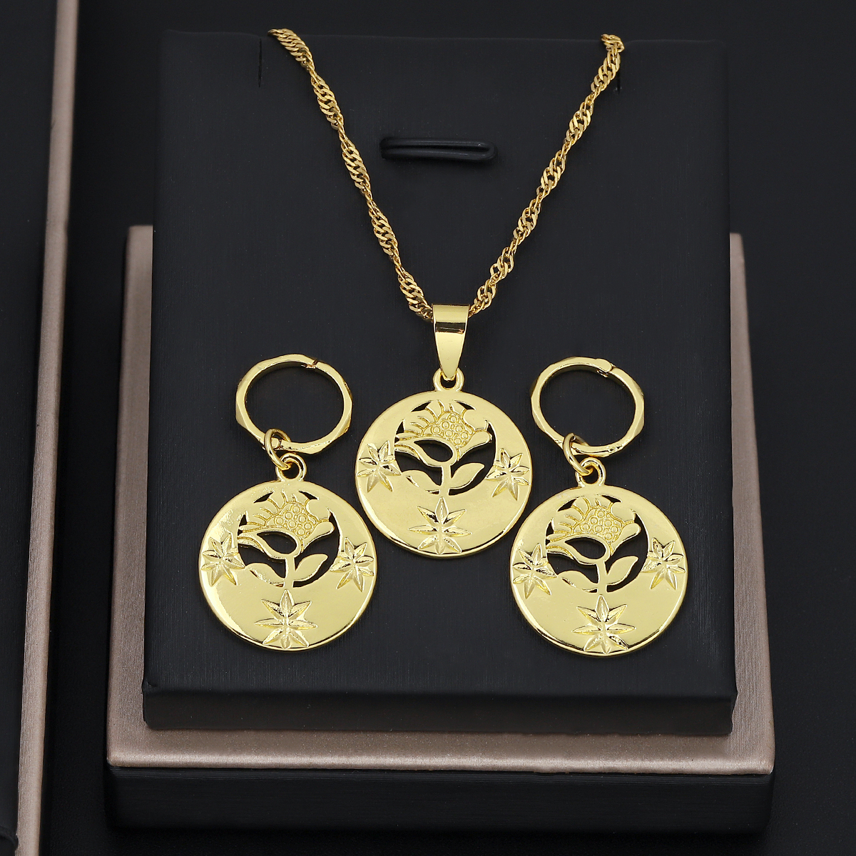 Gold Plated Wedding Jewelry Set Wholesale Luxury Kiribati Fiji Micronesia Necklace Pendant Earring Unisex