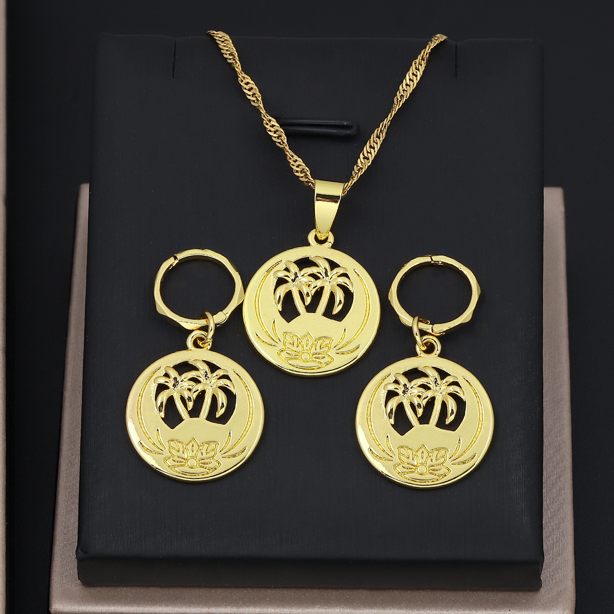 Gold Plated Wedding Jewelry Set Wholesale Luxury Kiribati Fiji Micronesia Necklace Pendant Earring Unisex