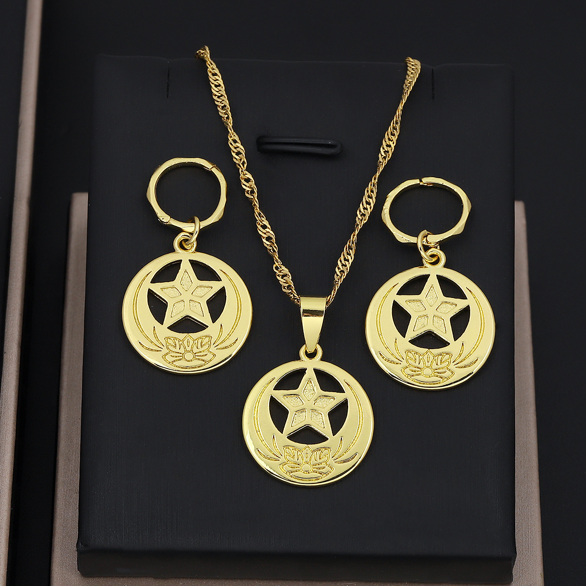 Gold Plated Wedding Jewelry Set Wholesale Luxury Kiribati Fiji Micronesia Necklace Pendant Earring Unisex