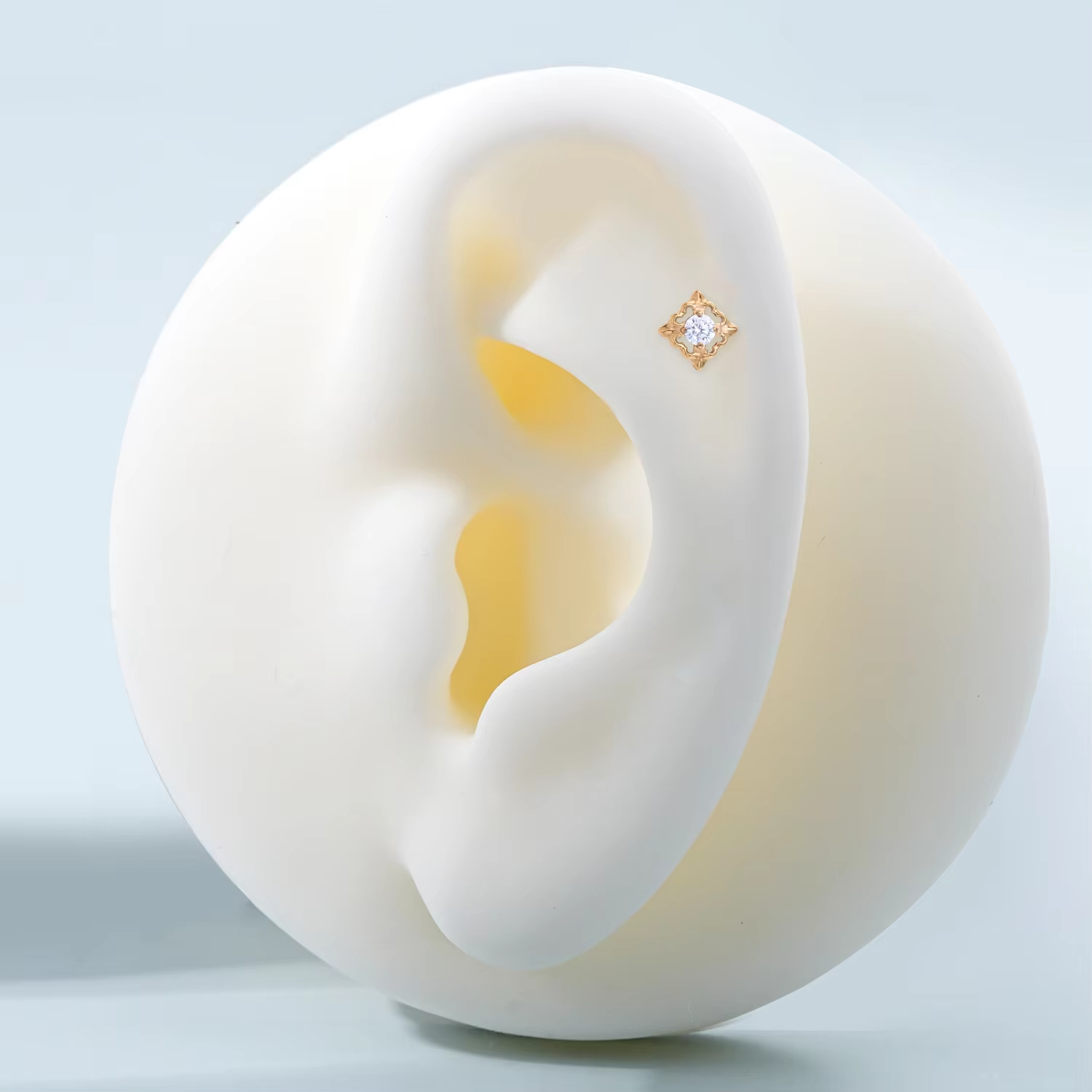 Gold Solitaire Earrings a Classic Bezel Setting Labret with an Internal Thread for Cartilage and Lip Use