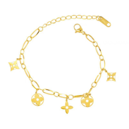 Gold Stainless Steel Chain Bracelet with Flower Charms – Trendy Fashion Jewelry by Geili