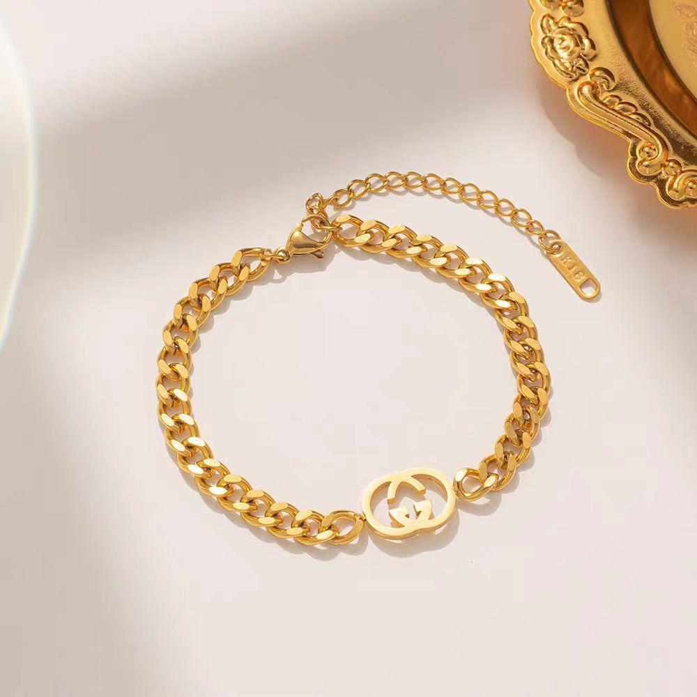 Gold Stainless Steel Cuban Link Bracelet with Luxury Double G Charm Bracelet for Women Fashion Jewelry Wholesale