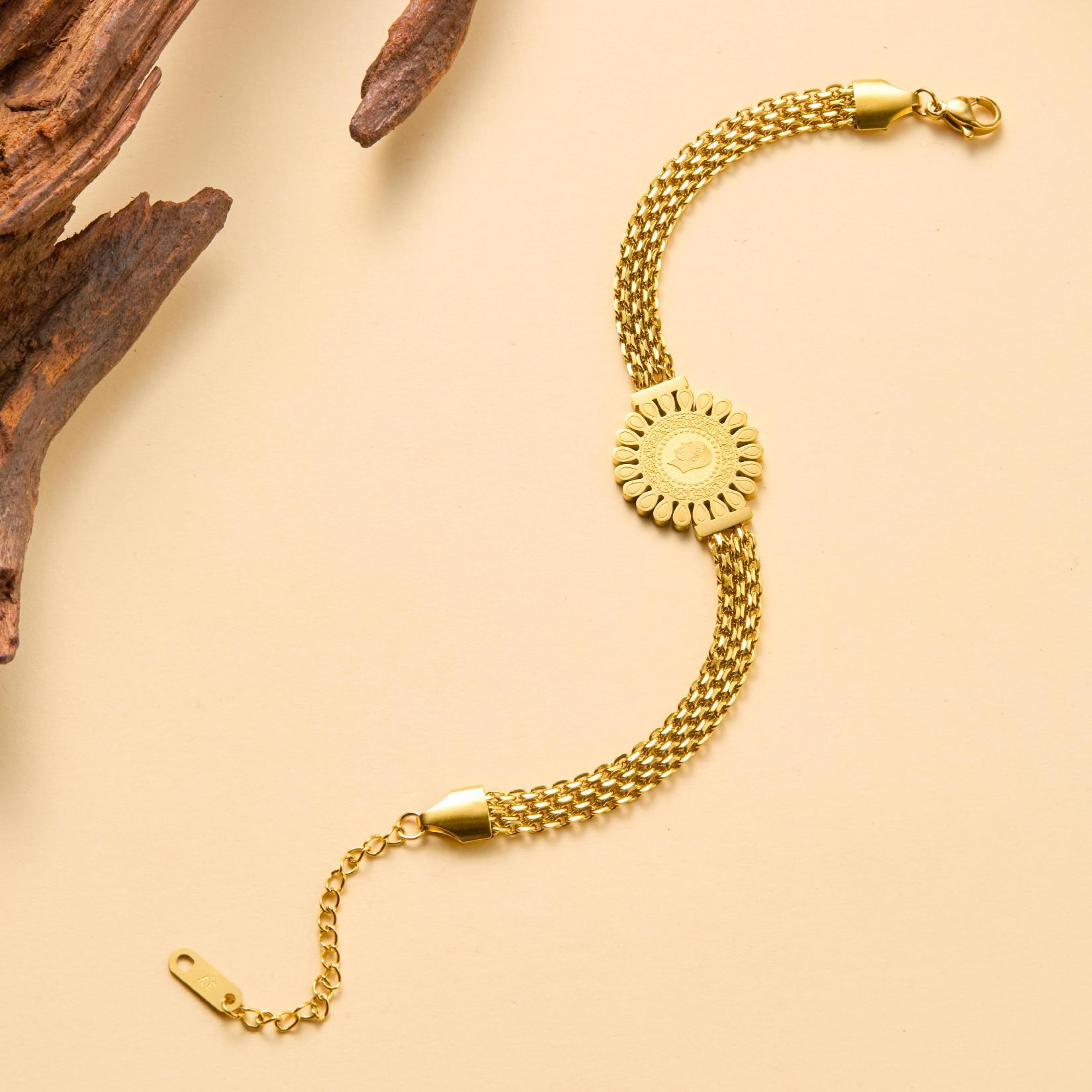 Gold Sunflower Coin Bracelet – Multi-Strand Adjustable Women’s Bracelet with Radiant Medallion Center, Boho Fashion Jewelry Gift