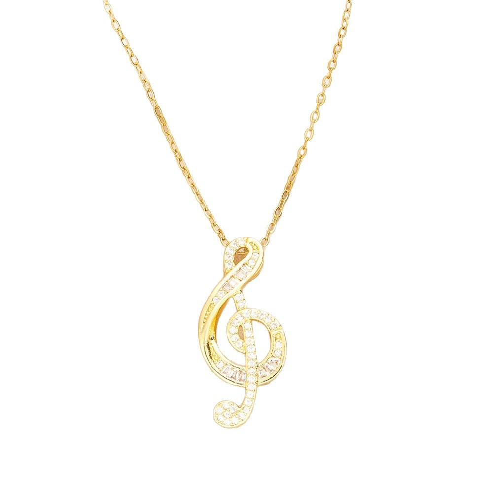 Gold Tone Copper Zircon Treble Clef Necklace for Women