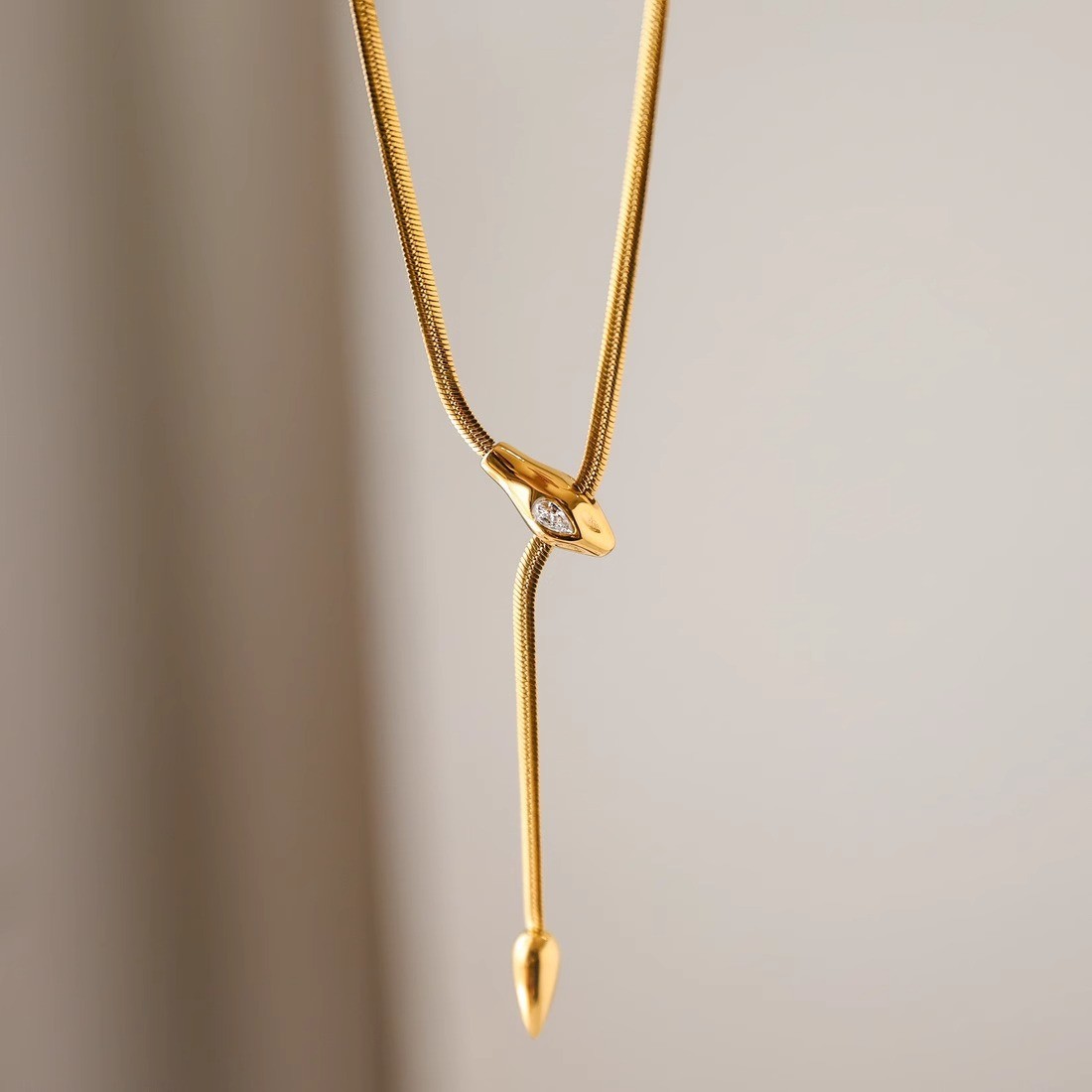Gold-Tone Crystal Slider Y Necklace with Snake Chain Drop Pendant