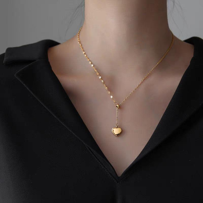Golden Heart Drop Necklace – Classic Love Pendant with Y Chain for Women