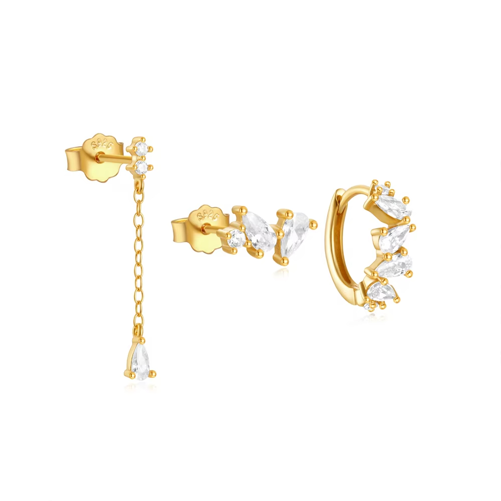 Golden Set Earring Trending Geometric Green Zircon Tassel Pearl Hoop Flower Stud Earring