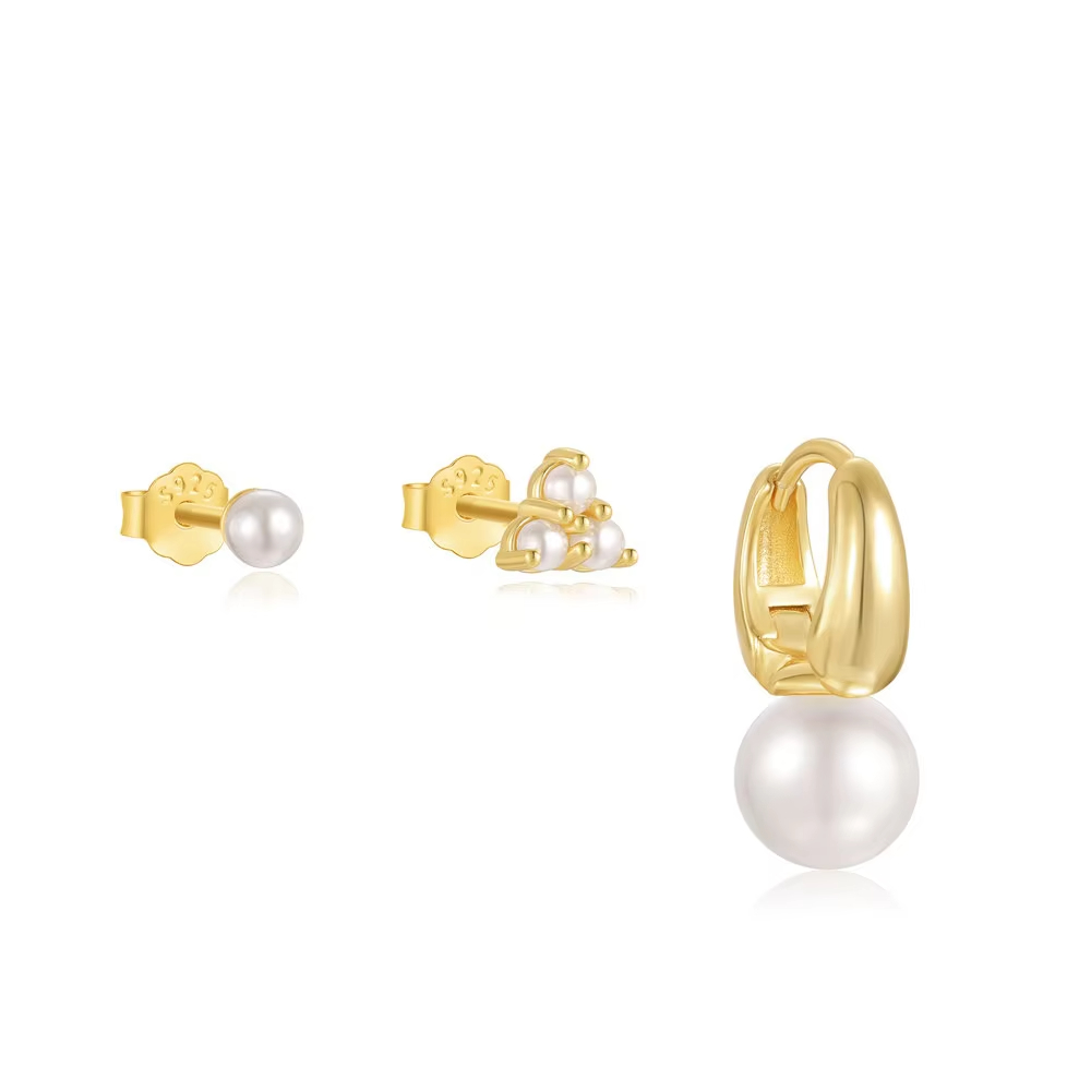 Golden Set Earring Trending Geometric Green Zircon Tassel Pearl Hoop Flower Stud Earring