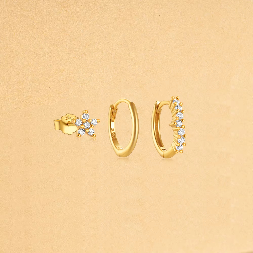 Golden Set Earring Trending Geometric Green Zircon Tassel Pearl Hoop Flower Stud Earring