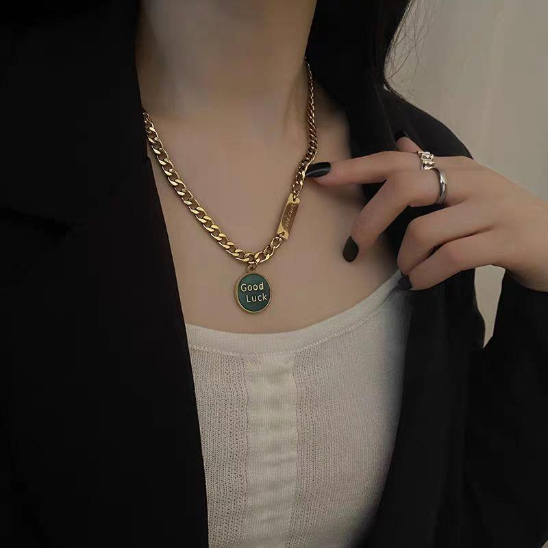 Good Luck Pendant Chunky Chain Necklace – 18K Gold Plated Stainless Steel Street Style Jewelry