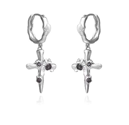Handcrafted Gothic Cross Hoop Earrings with Crystal Accents, Unisex Artistic Stainless Steel Jewelry