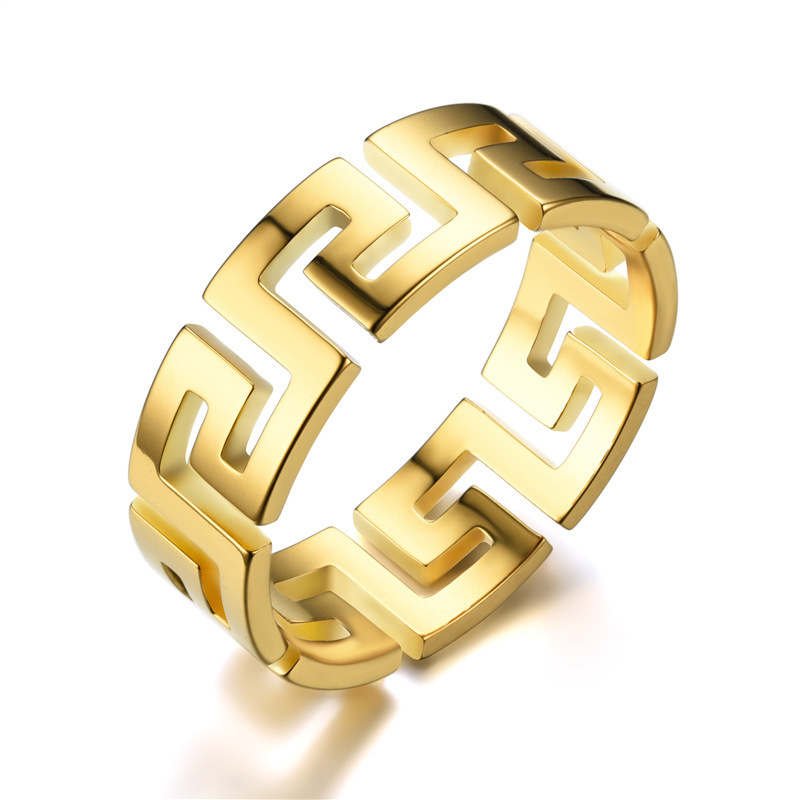 Greek Pattern Gold Ring - Titanium Steel Unisex Band (US Size 6-10)