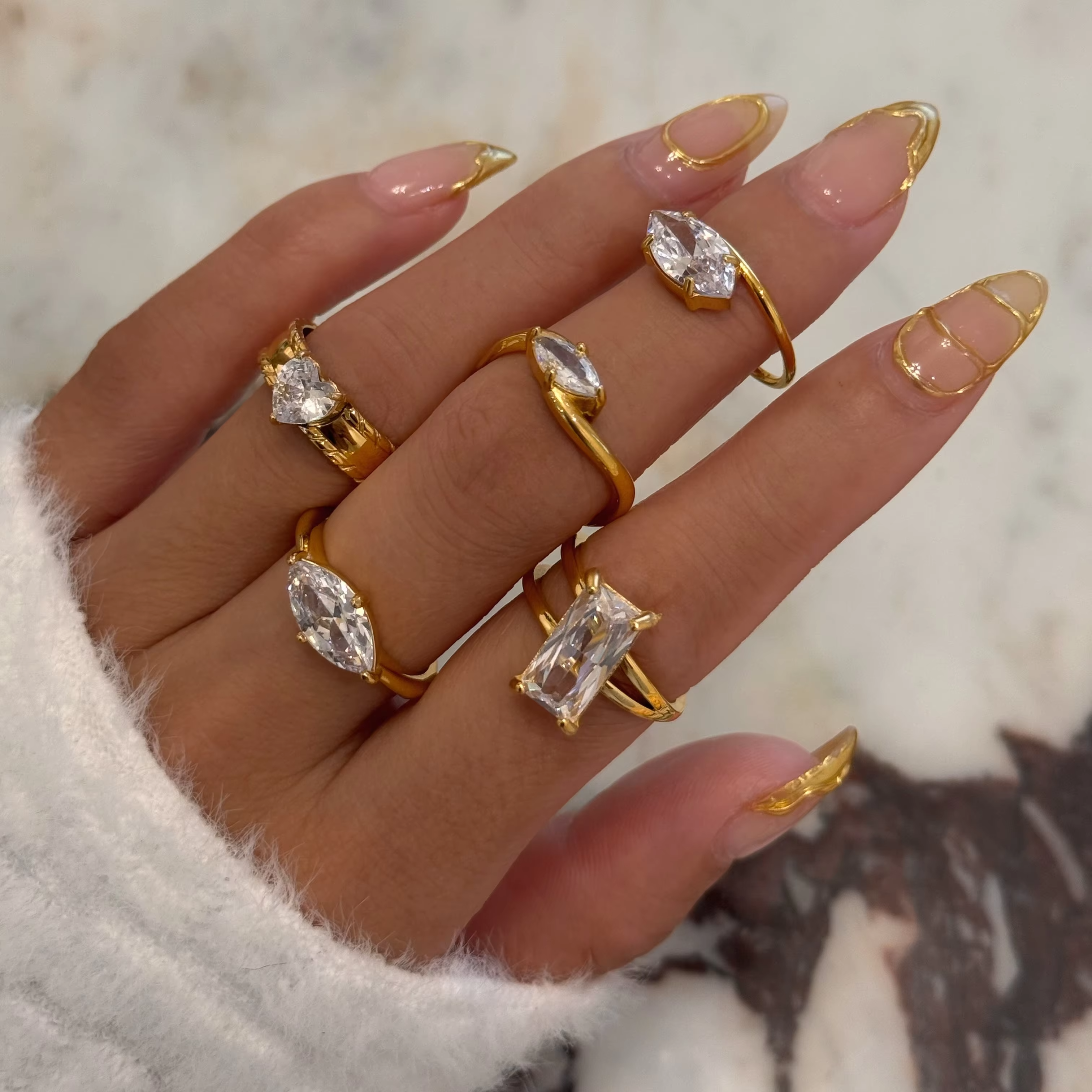 HOT 18K PVD Gold Plated Square Zircon Ring – Vintage Trendy Stainless Steel Valentine's Jewelry