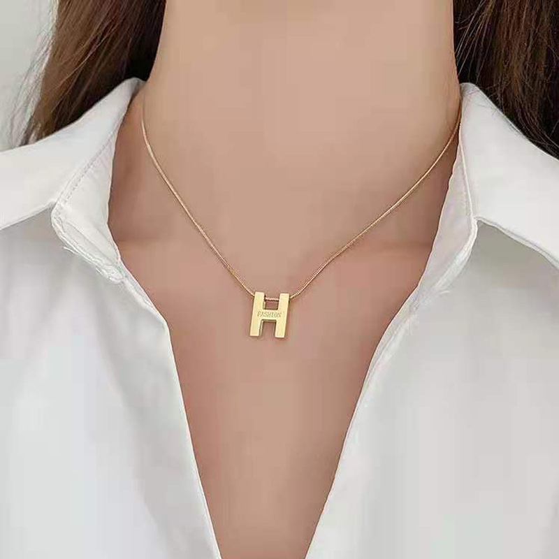 Gold Letter H Pendant Necklace Fashion Jewelry