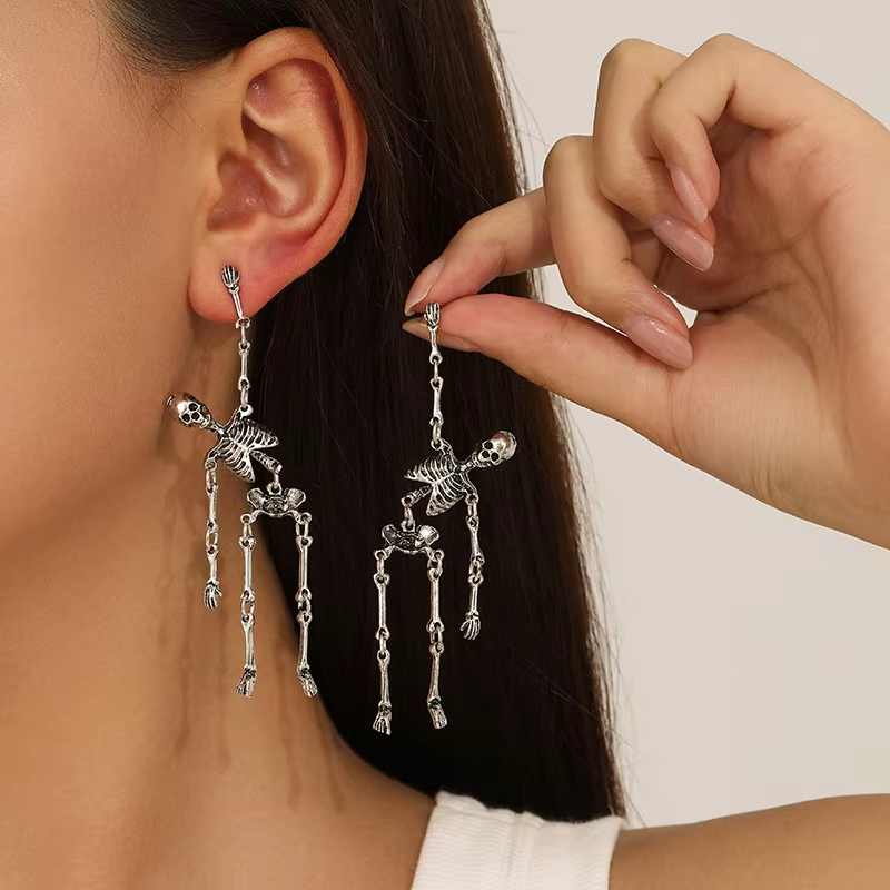 Halloween Skeleton Drop Earrings Day of the Dead Zinc Alloy Horror Novelty Earrings
