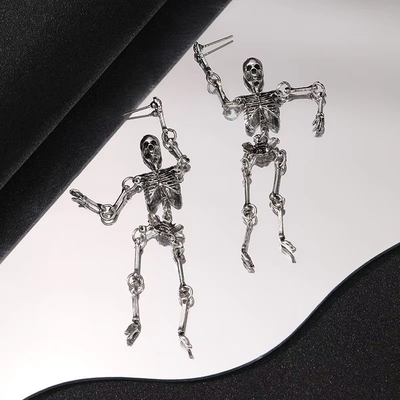 Halloween Skeleton Drop Earrings Day of the Dead Zinc Alloy Horror Novelty Earrings