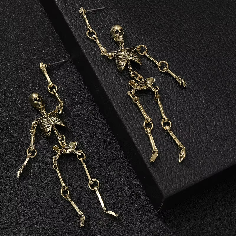 Halloween Skeleton Drop Earrings Day of the Dead Zinc Alloy Horror Novelty Earrings