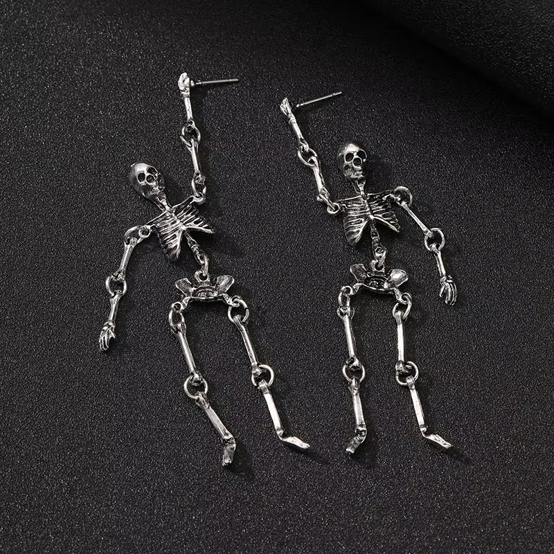 Halloween Skeleton Drop Earrings Day of the Dead Zinc Alloy Horror Novelty Earrings