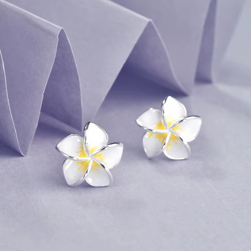 Handcrafted White Flower Costume Earrings – Hypoallergenic Silver Sleepers
