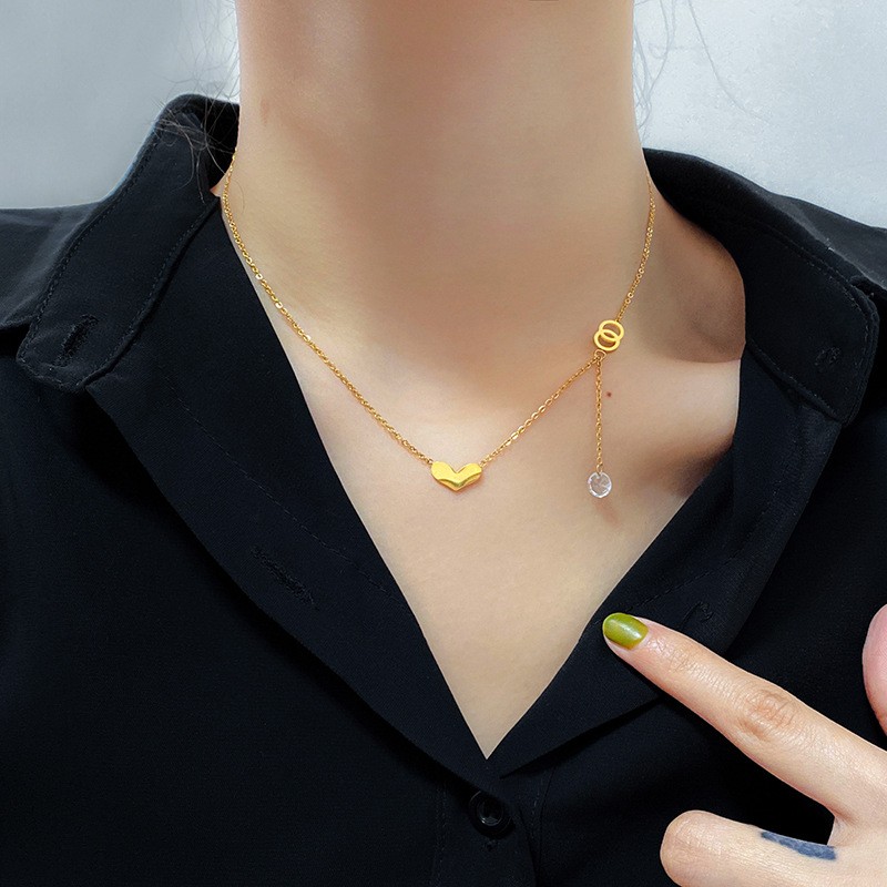 Elegant Gold Heart Y-Shaped Titanium Steel Necklace for Women
