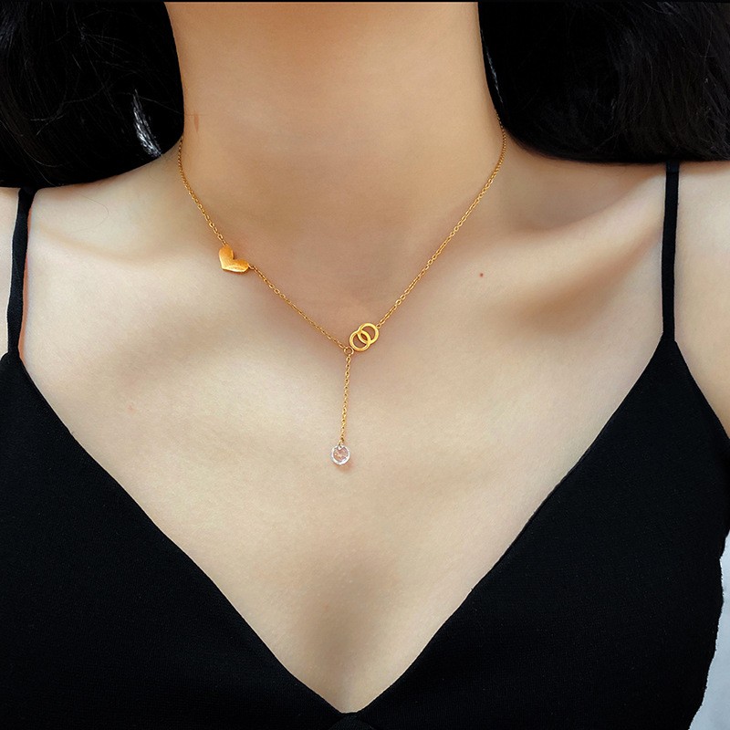 Elegant Gold Heart Y-Shaped Titanium Steel Necklace for Women