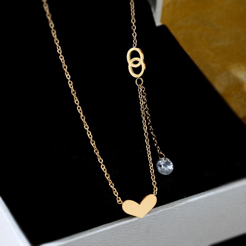 Elegant Gold Heart Y-Shaped Titanium Steel Necklace for Women