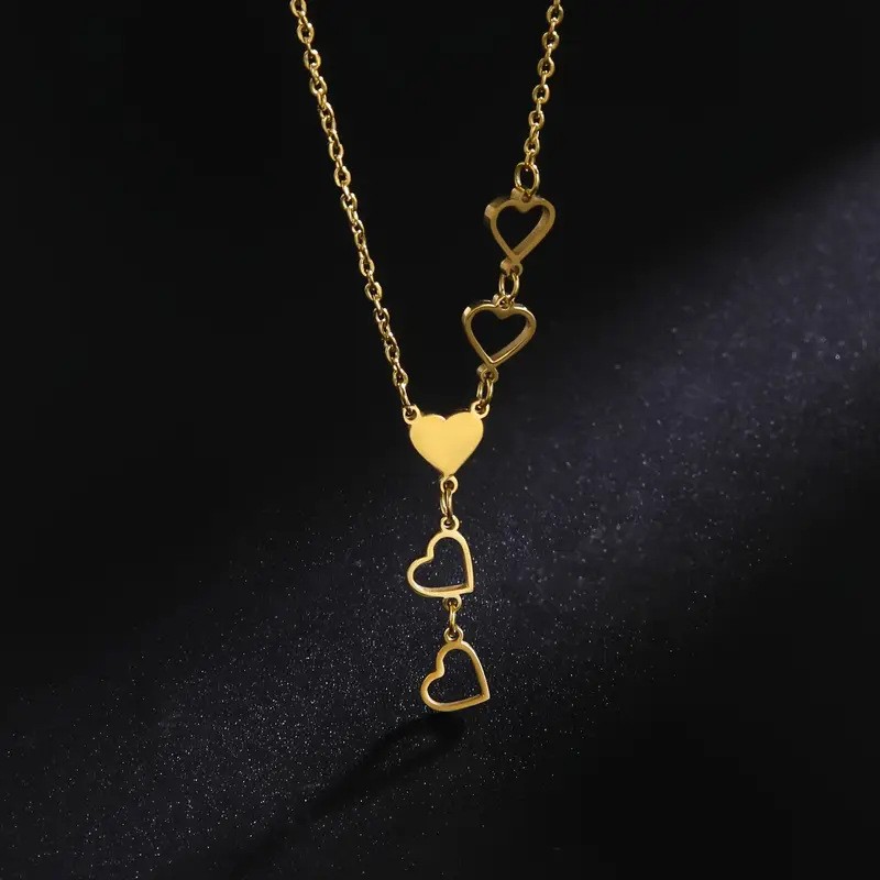 Romantic Multi-Heart Y Necklace – Titanium Steel Gold Plated Lariat Jewelry