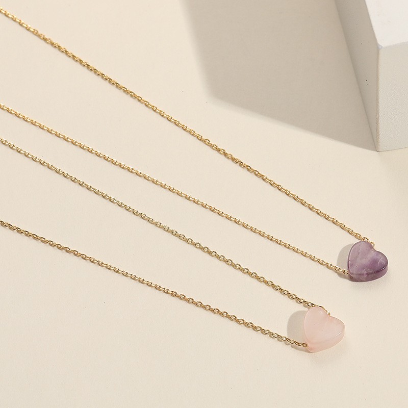 Heart Crystal Pendant Necklace for Women Gold Tone Copper Chain
