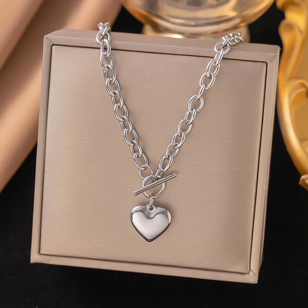 Heart Necklace OT Buckle Clavicle Chain love Heart 18K Gold Plated Stainless Steel Waterproof Necklaces Bracelets Jewelry Sets