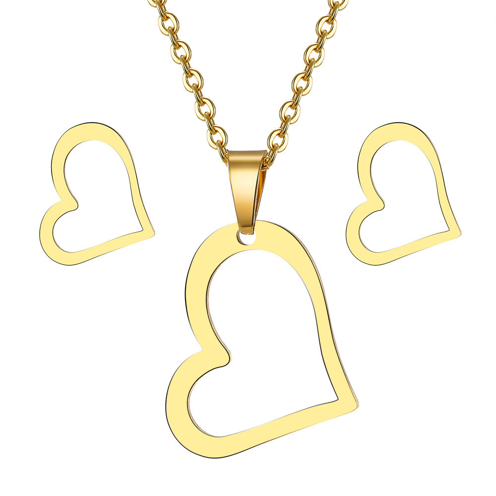 Heart Necklace and Earrings Jewelry Sets in Gold or Steel Stainless Steel Open Heart Pendant Set for Women