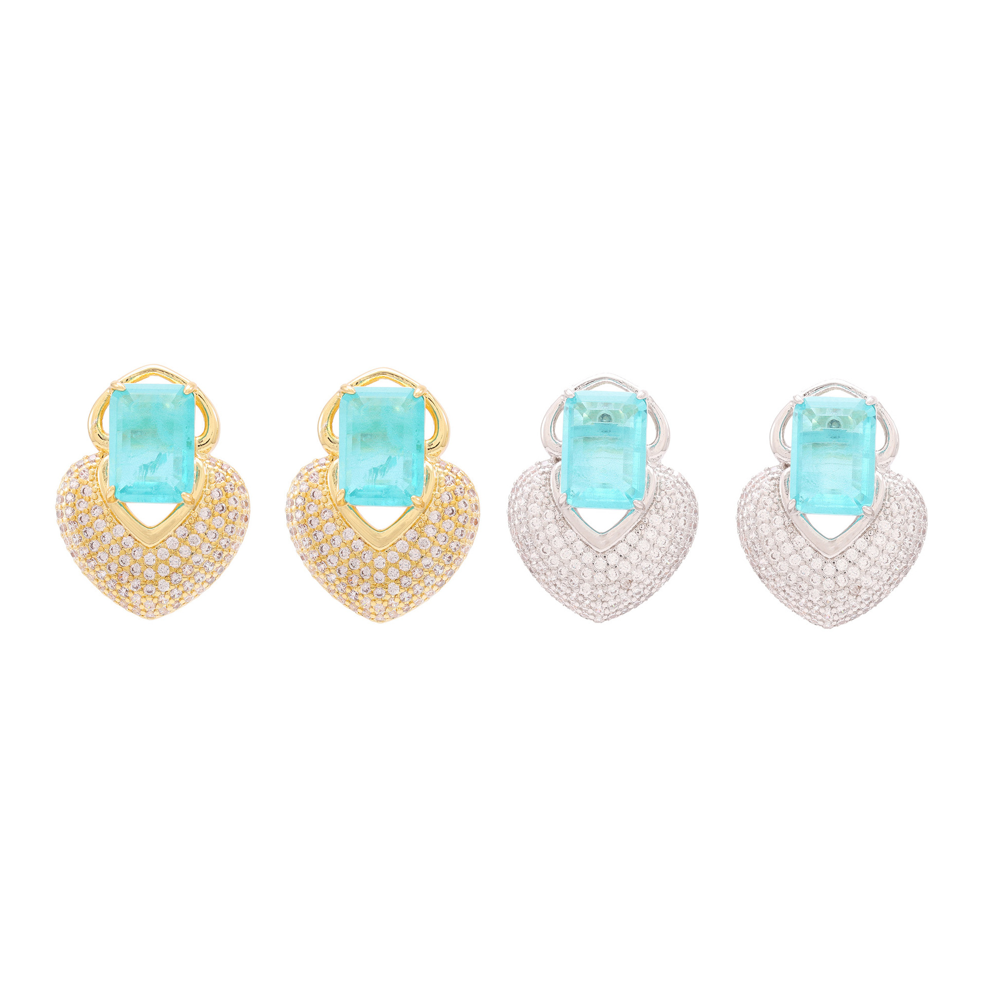 Heart Shaped Gold Plated fashion jewelry and jewelry sets with Blue Crystal Necklace, Earrings and Ring