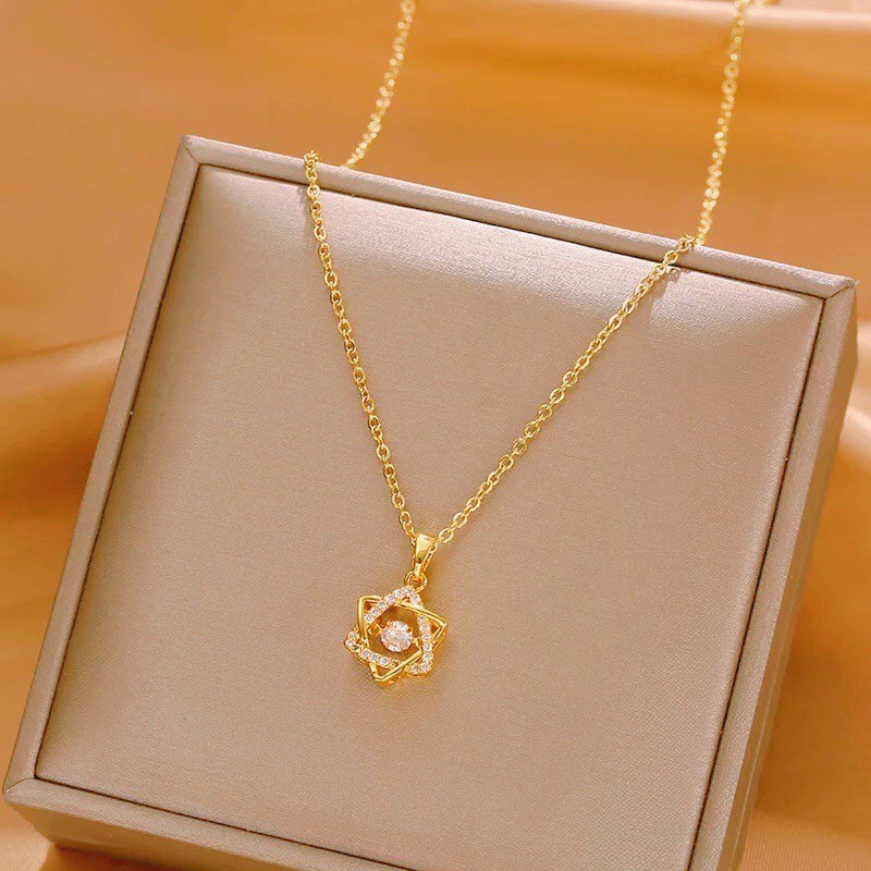 Gold Star Pendant Necklace – Titanium Steel Six-Pointed Star with Cubic Zirconia