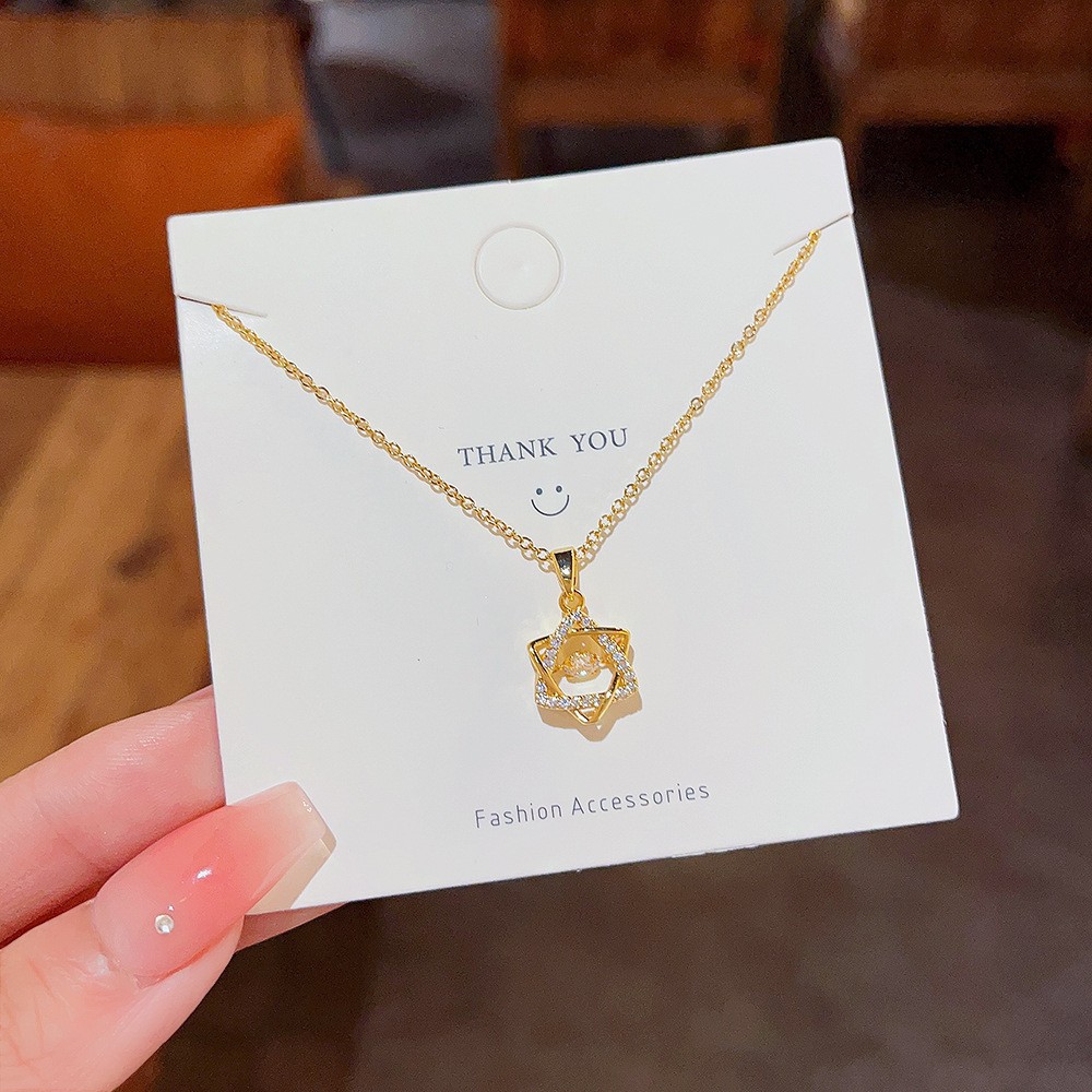 Gold Star Pendant Necklace – Titanium Steel Six-Pointed Star with Cubic Zirconia